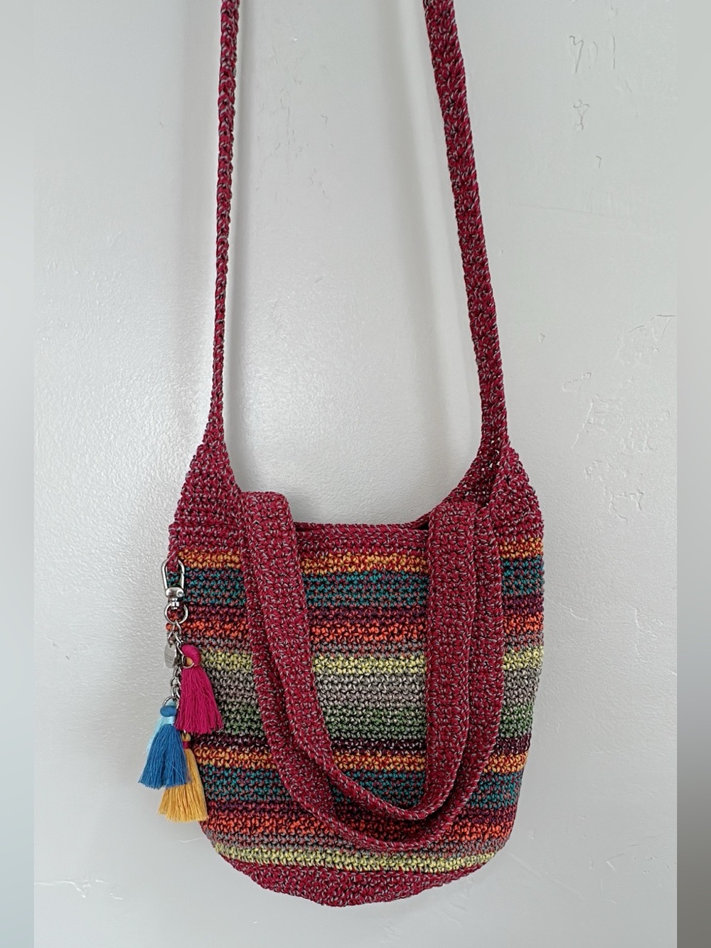 The Sak 120 Hobo Bag in Crochet Handcrafted Multi-Color  Bag in Berry